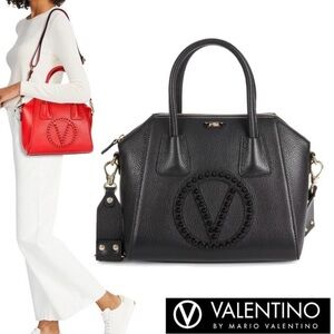 Mario Valentino Elegant Leather Black Handbag, NWT